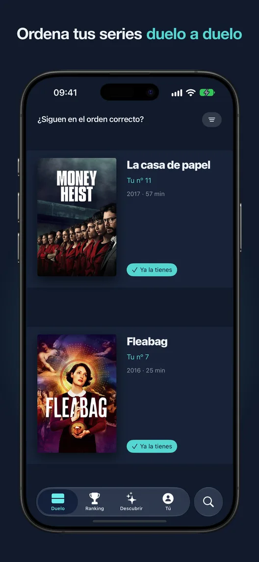Ordena tus series duelo a duelo